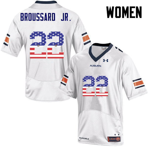 Auburn Tigers Women's John Broussard Jr. #22 White Under Armour Stitched College USA Flag Fashion NCAA Authentic Football Jersey PHP2174EA